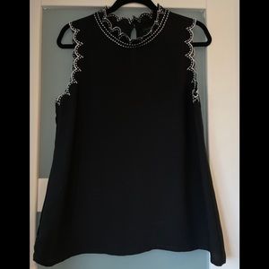 Ann Taylor Black Sleeveless Tank Top with White Trim